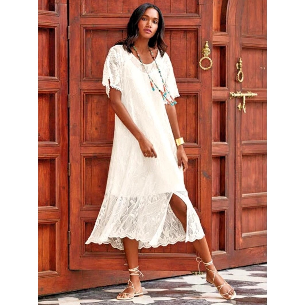 Johnny Was X Jade Ivory Sawyer Lace Belted Midi Dress PS Boho Bridal Elevated